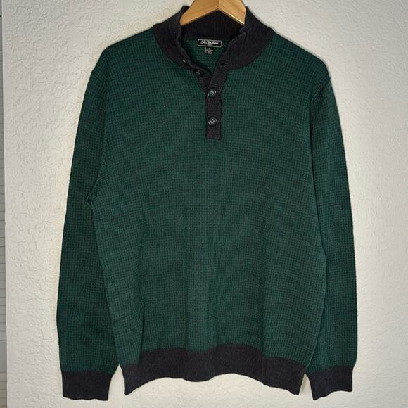 Saks Fifth Avenue Black Label Other - Saks Fifth Avenue 100% Merino Wool Mens XL Sweater Green Gray Grandpa Buttons